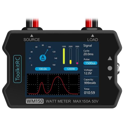 ToolkitRC WM150 Ваттметр 150A 50V, ЖК-дисплей, тестер тока и напряжения, PWM, для RC FPV и зарядки