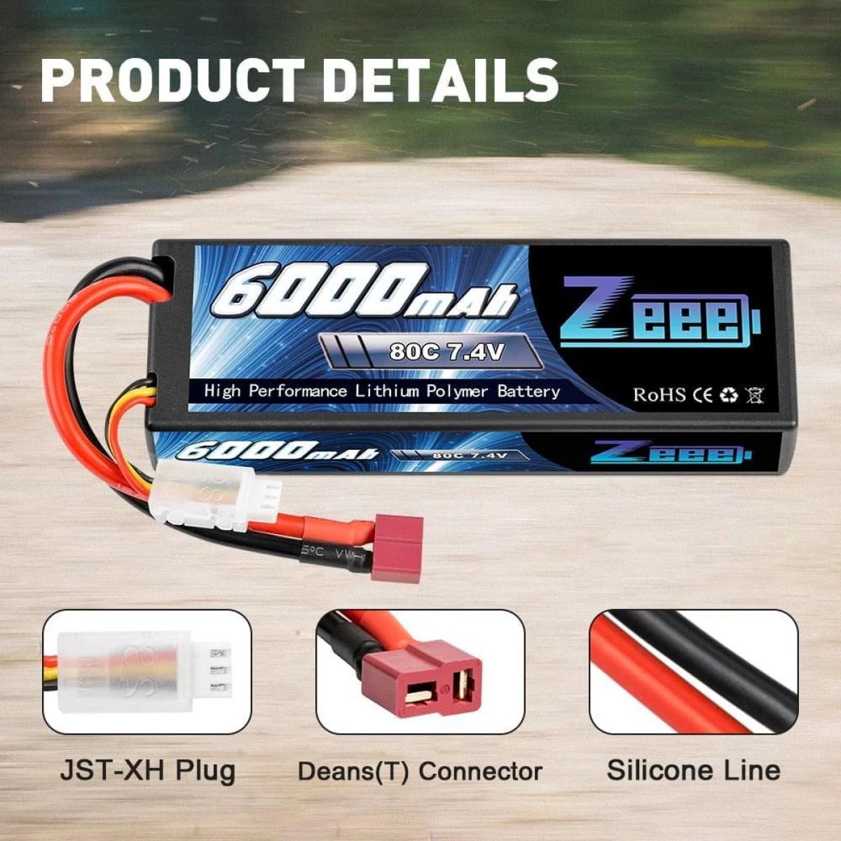 Аккумулятор Zeee 2S 6000mAh 80C 7.4V с разъемом Deans, жесткий кейс для RC моделей и FPV дронов Аккумулятор Zeee 2S 6000mAh 80C 7.4V с разъемом Deans, жесткий кейс для RC моделей и FPV дронов