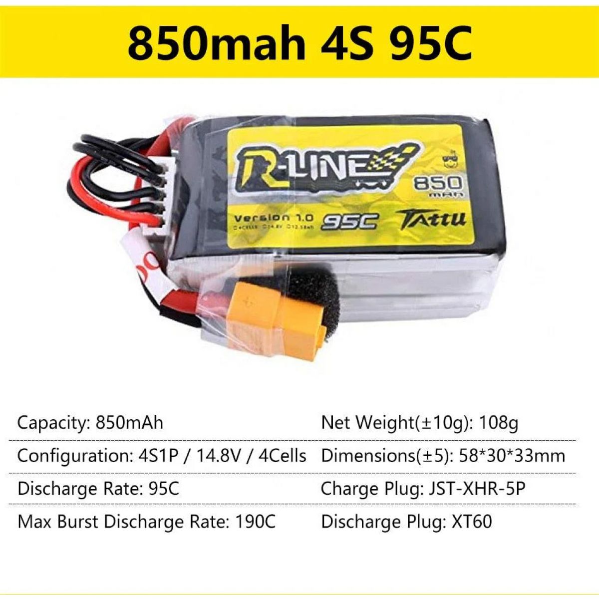 Аккумулятор LiPo Gens Ace Tattu R-Line 95C 3S/4S/6S 550-1800mAh для FPV гонок и RC моделей Аккумулятор LiPo Gens Ace Tattu R-Line 95C 3S/4S/6S 550-1800mAh для FPV гонок и RC моделей