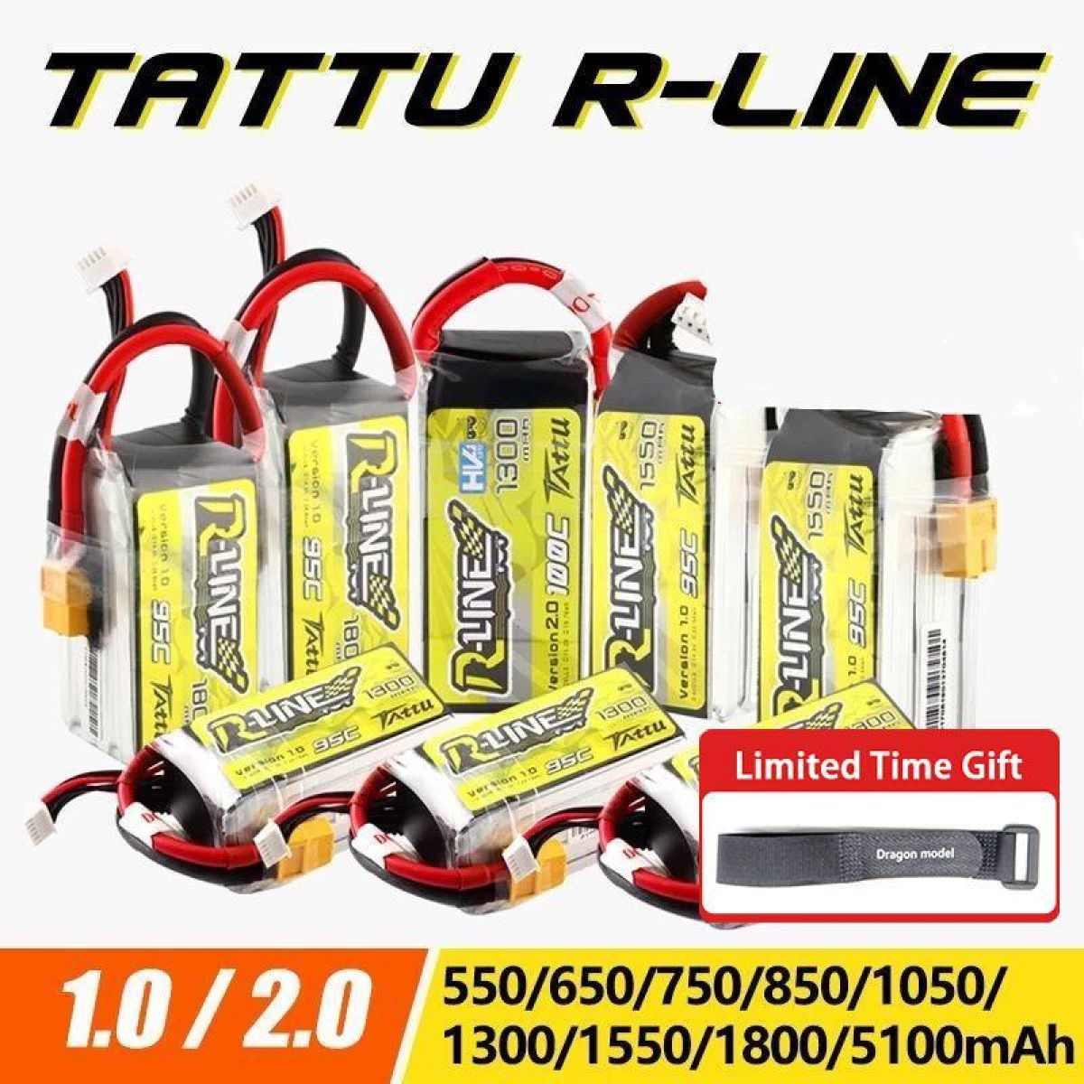 Аккумулятор LiPo Gens Ace Tattu R-Line 95C 3S/4S/6S 550-1800mAh для FPV гонок и RC моделей Аккумулятор LiPo Gens Ace Tattu R-Line 95C 3S/4S/6S 550-1800mAh для FPV гонок и RC моделей