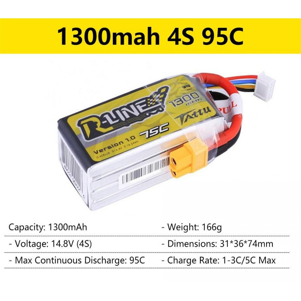 Аккумулятор LiPo Gens Ace Tattu R-Line 95C 3S/4S/6S 550-1800mAh для FPV гонок и RC моделей Аккумулятор LiPo Gens Ace Tattu R-Line 95C 3S/4S/6S 550-1800mAh для FPV гонок и RC моделей