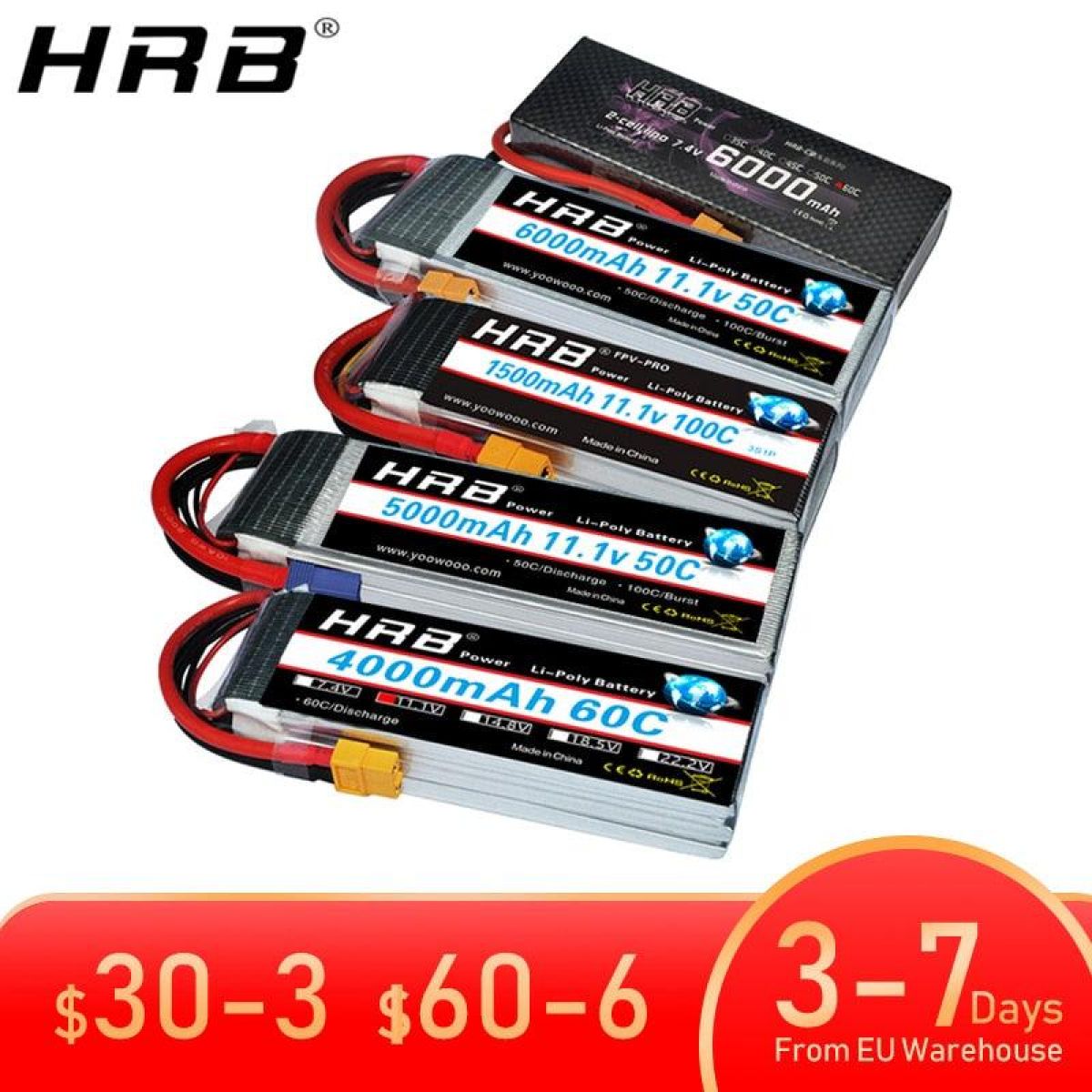 Аккумулятор HRB Lipo 3S 11.1В, 1300–22000мАч, разъём XT60 Аккумулятор HRB Lipo 3S 11.1В, 1300–22000мАч, разъём XT60