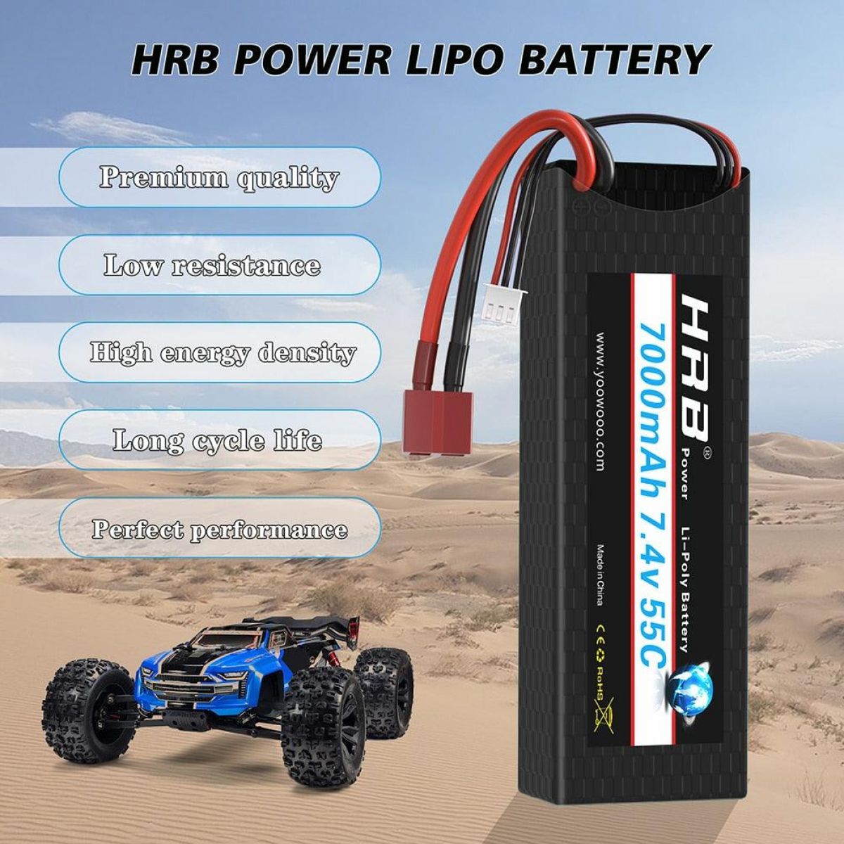 2 шт. HRB Lipo 2S 6000/7000mAh 7.4V Hard Case 60C для RC Evader BX, RC авто, самолёт, дрон 2 шт. HRB Lipo 2S 6000/7000mAh 7.4V Hard Case 60C для RC Evader BX, RC авто, самолёт, дрон