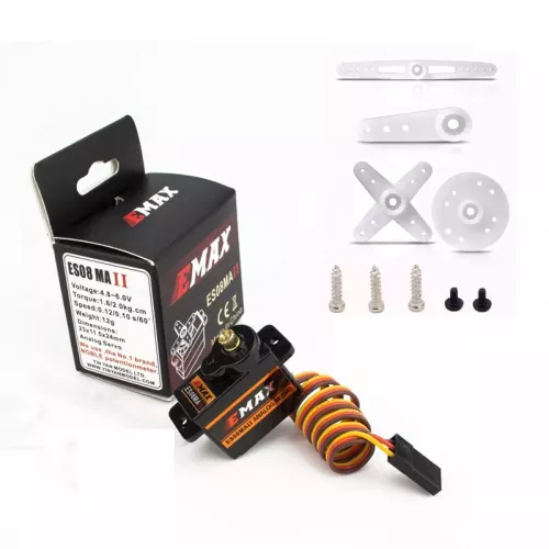 Сервопривод EMAX ES08MA II 12г, металл, 4.8В/1.6кг·см, 6В/2кг·см для RC самолёта, FPV дрона