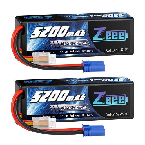 2шт Zeee 11.1V 80C 5200мАч 3S LiPo с EC5, жесткий кейс для RC авто, лодки, дрона, самолёта