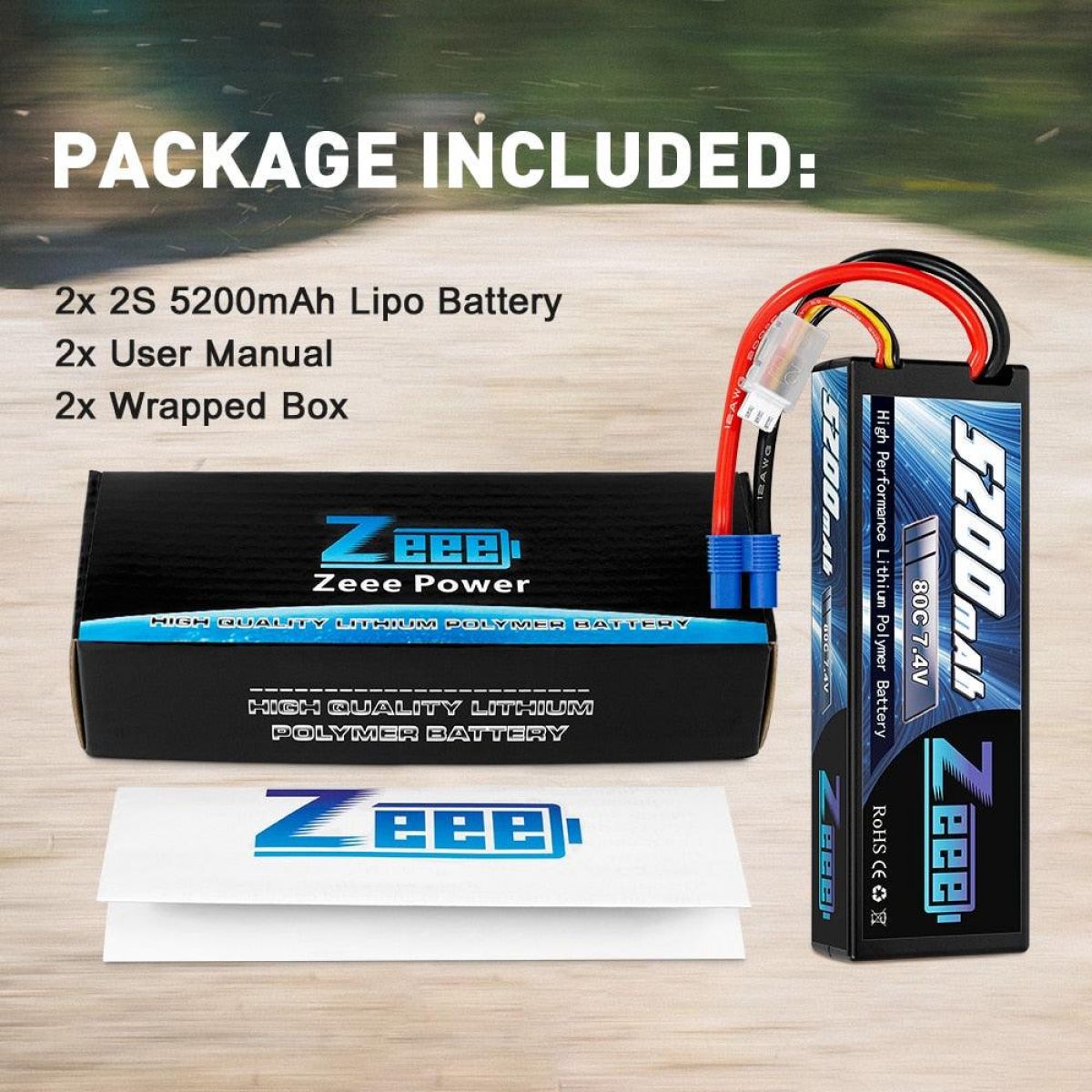 2 шт. Zeee 7.4V 5200mAh 80C 2S LiPo аккумулятор Hard Case с EC3 для RC авто, вертолёта, дрона, FPV 2 шт. Zeee 7.4V 5200mAh 80C 2S LiPo аккумулятор Hard Case с EC3 для RC авто, вертолёта, дрона, FPV