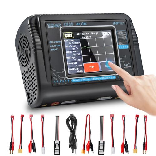 HTRC T240 Duo зарядное устройство для LiPo-аккумуляторов, 2 канала, 150W AC/240W DC, сенсорный экран