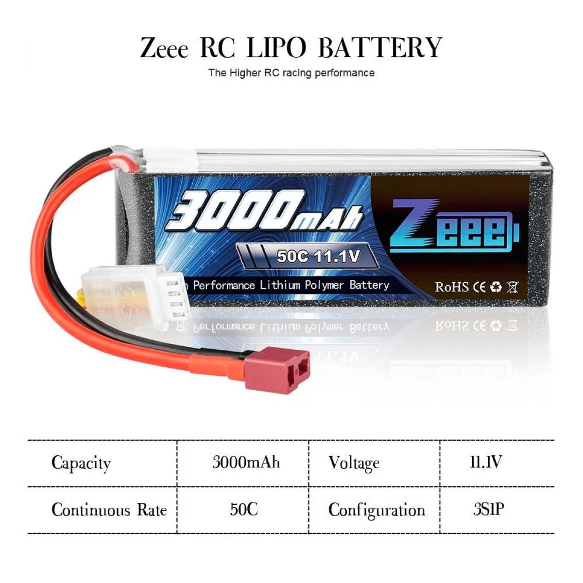 2шт Zeee 11.1V 50C 3000mAh 3S Lipo аккумулятор Deans для RC вертолёт, самолёт, авто, FPV дрон 2шт Zeee 11.1V 50C 3000mAh 3S Lipo аккумулятор Deans для RC вертолёт, самолёт, авто, FPV дрон