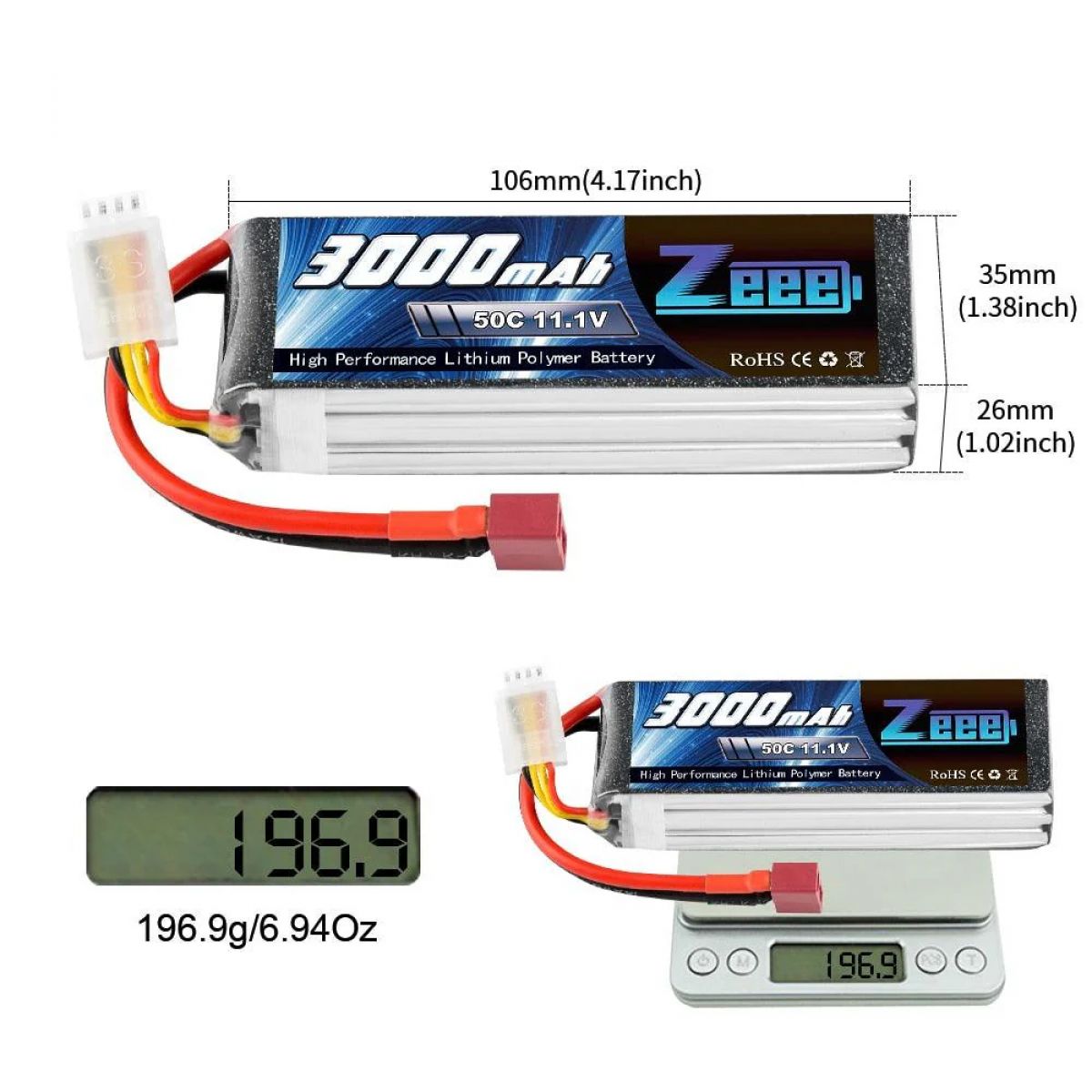 2шт Zeee 11.1V 50C 3000mAh 3S Lipo аккумулятор Deans для RC вертолёт, самолёт, авто, FPV дрон 2шт Zeee 11.1V 50C 3000mAh 3S Lipo аккумулятор Deans для RC вертолёт, самолёт, авто, FPV дрон