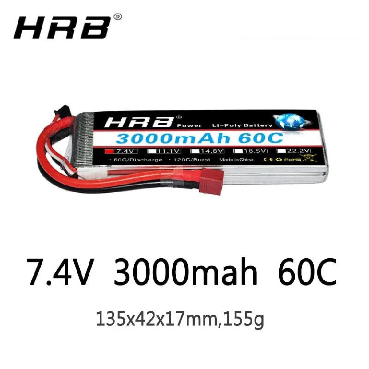 Аккумулятор HRB Lipo 2S 7.4V 3000mAh 60C для RC Car, UAV, Drone, RC Truck, RC Airplane, 1/16, 1/14 Аккумулятор HRB Lipo 2S 7.4V 3000mAh 60C для RC Car, UAV, Drone, RC Truck, RC Airplane, 1/16, 1/14