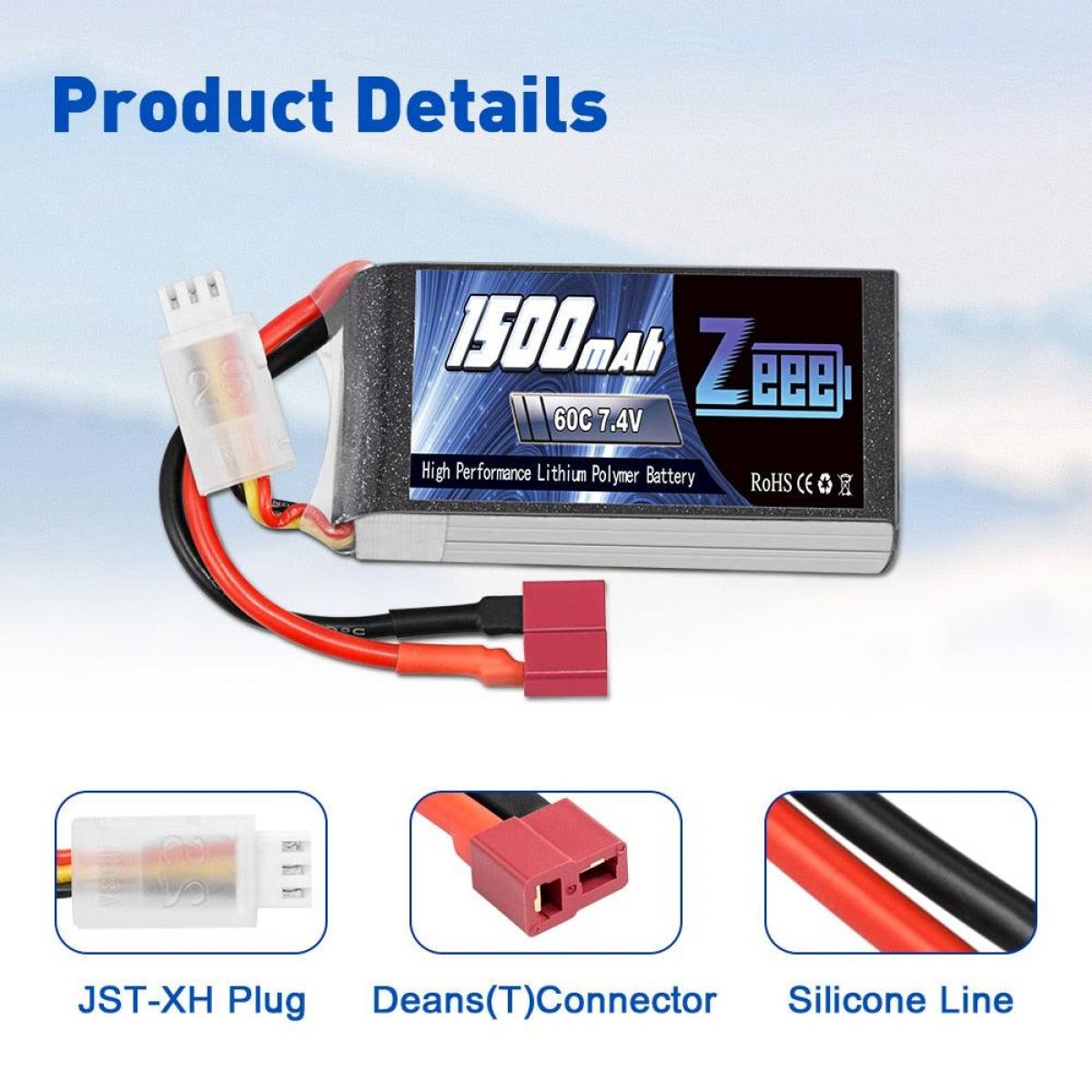 2 шт. Zeee LiPo 2S 7.4В 60C 1500мАч с разъемом Deans для FPV, дрона, лодки, авто, RC хобби 2 шт. Zeee LiPo 2S 7.4В 60C 1500мАч с разъемом Deans для FPV, дрона, лодки, авто, RC хобби