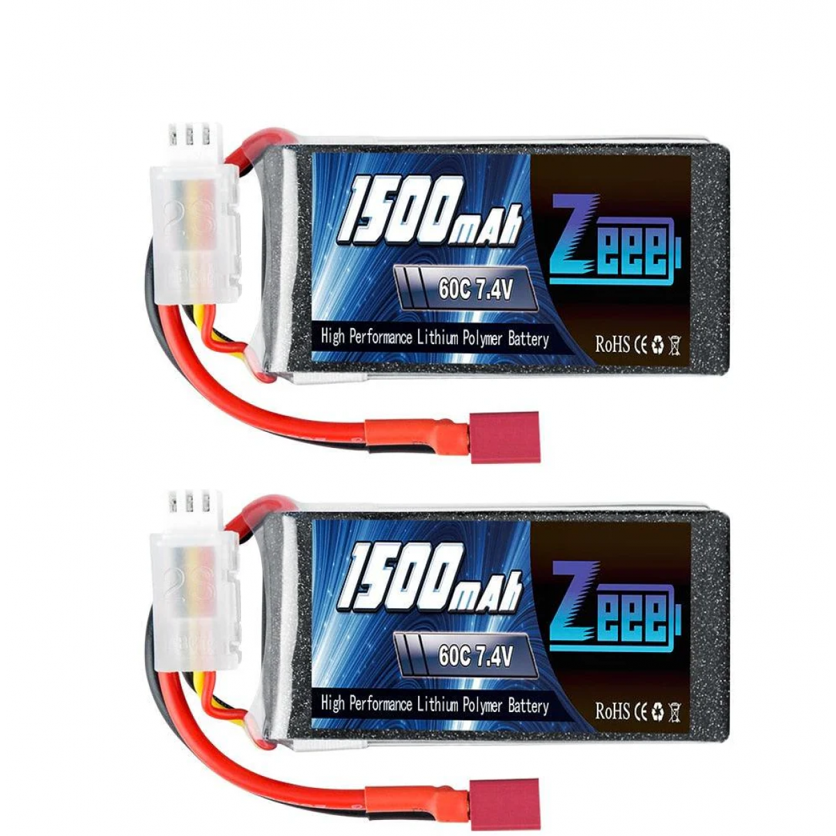 2 шт. Zeee LiPo 2S 7.4В 60C 1500мАч с разъемом Deans для FPV, дрона, лодки, авто, RC хобби 2 шт. Zeee LiPo 2S 7.4В 60C 1500мАч с разъемом Deans для FPV, дрона, лодки, авто, RC хобби