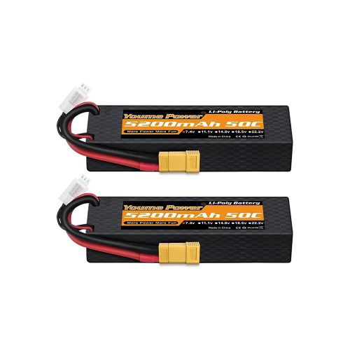 2шт Youme LiPo 2S 7.4В 5200мАч Hard Case 50C XT60 T XT90 XT150 EC3 EC5 для RC вертолётов, самолётов, квадрокоптеров
