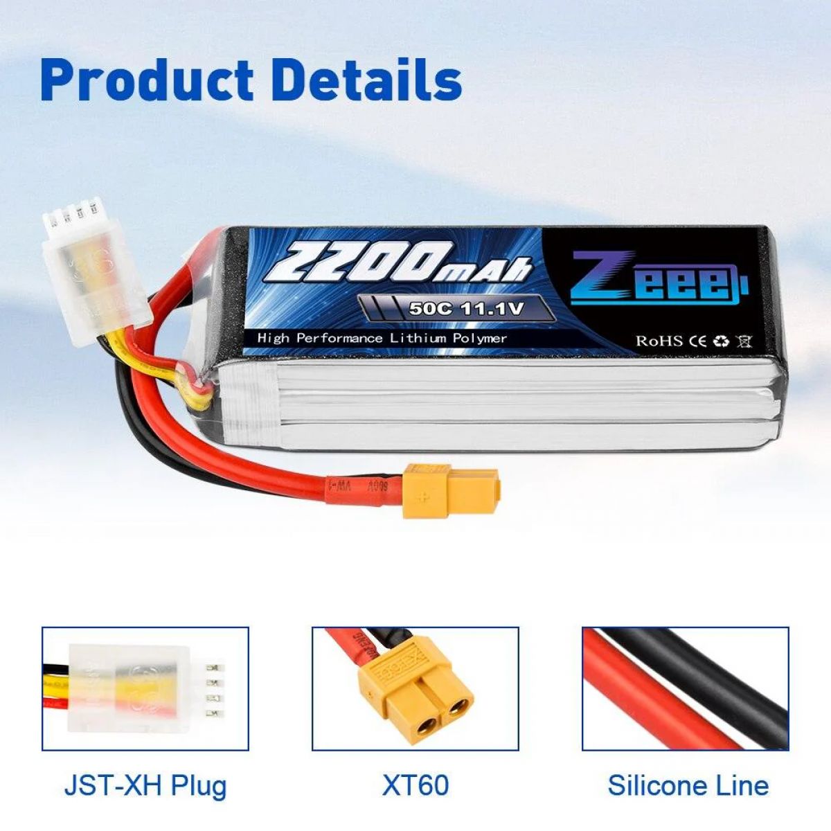 2шт Zeee 2200mAh 3S 11.1V 50C Lipo XT60 Аккумулятор для дрона, квадрокоптера, самолёта, FPV 2шт Zeee 2200mAh 3S 11.1V 50C Lipo XT60 Аккумулятор для дрона, квадрокоптера, самолёта, FPV