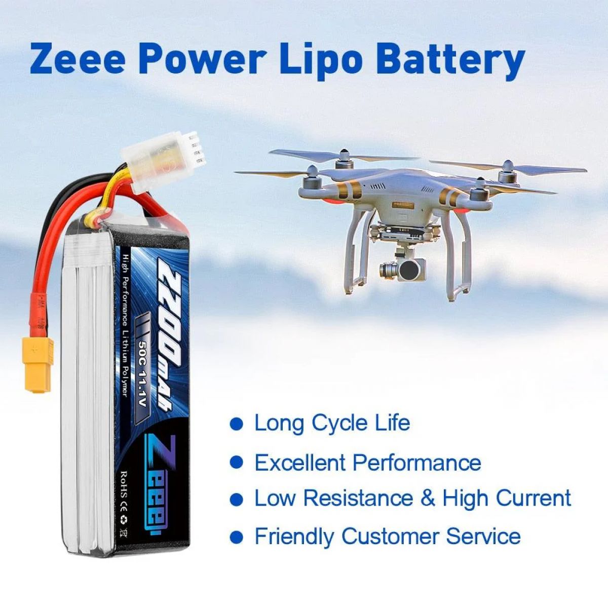 2шт Zeee 2200mAh 3S 11.1V 50C Lipo XT60 Аккумулятор для дрона, квадрокоптера, самолёта, FPV 2шт Zeee 2200mAh 3S 11.1V 50C Lipo XT60 Аккумулятор для дрона, квадрокоптера, самолёта, FPV