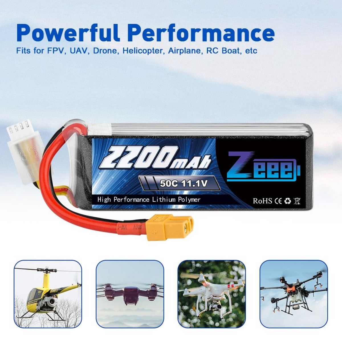 2шт Zeee 2200mAh 3S 11.1V 50C Lipo XT60 Аккумулятор для дрона, квадрокоптера, самолёта, FPV 2шт Zeee 2200mAh 3S 11.1V 50C Lipo XT60 Аккумулятор для дрона, квадрокоптера, самолёта, FPV