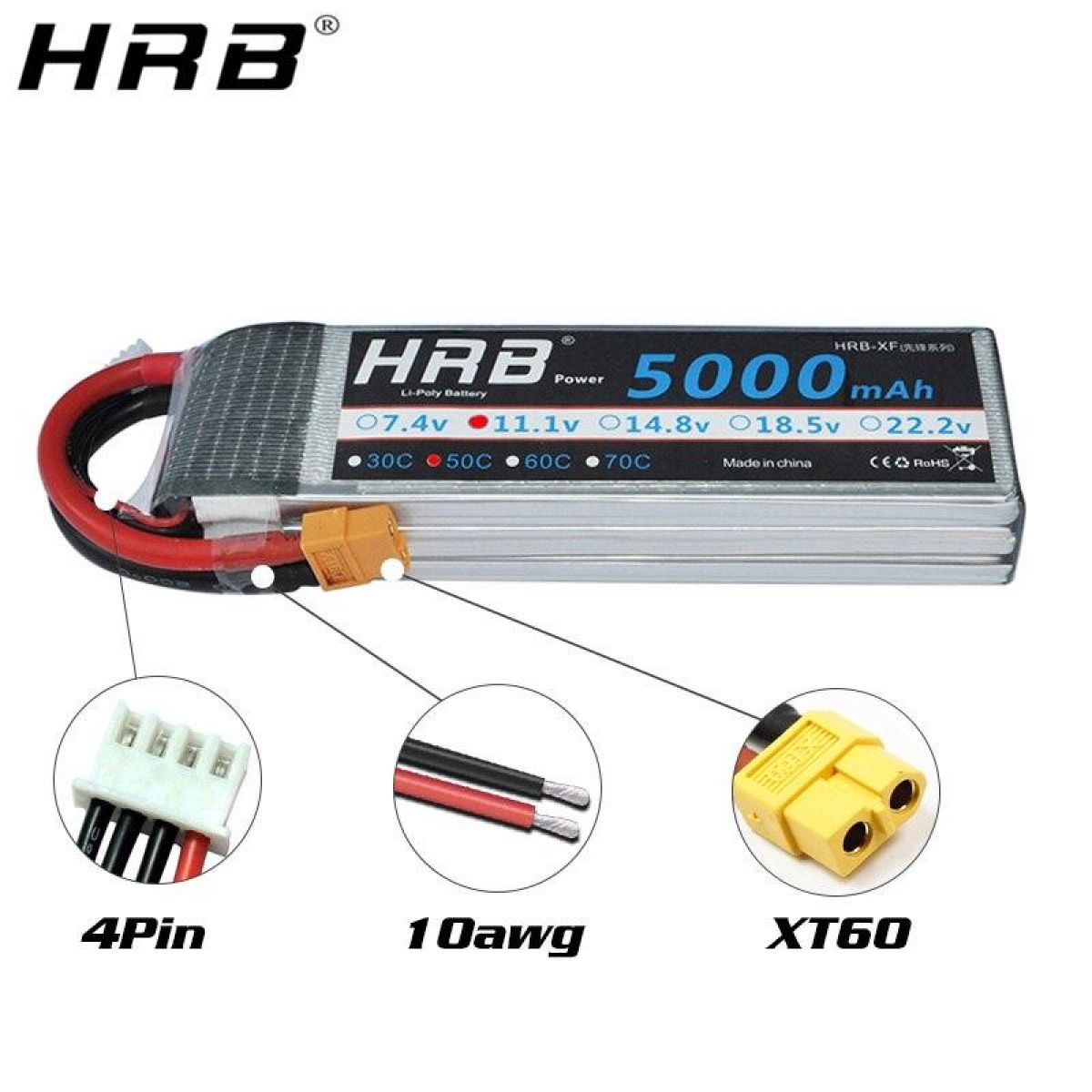 Аккумулятор HRB LiPo 4S 14.8V XT60 1500-22000mAh для FPV дрона, самолёта, авто, игрушек Аккумулятор HRB LiPo 4S 14.8V XT60 1500-22000mAh для FPV дрона, самолёта, авто, игрушек