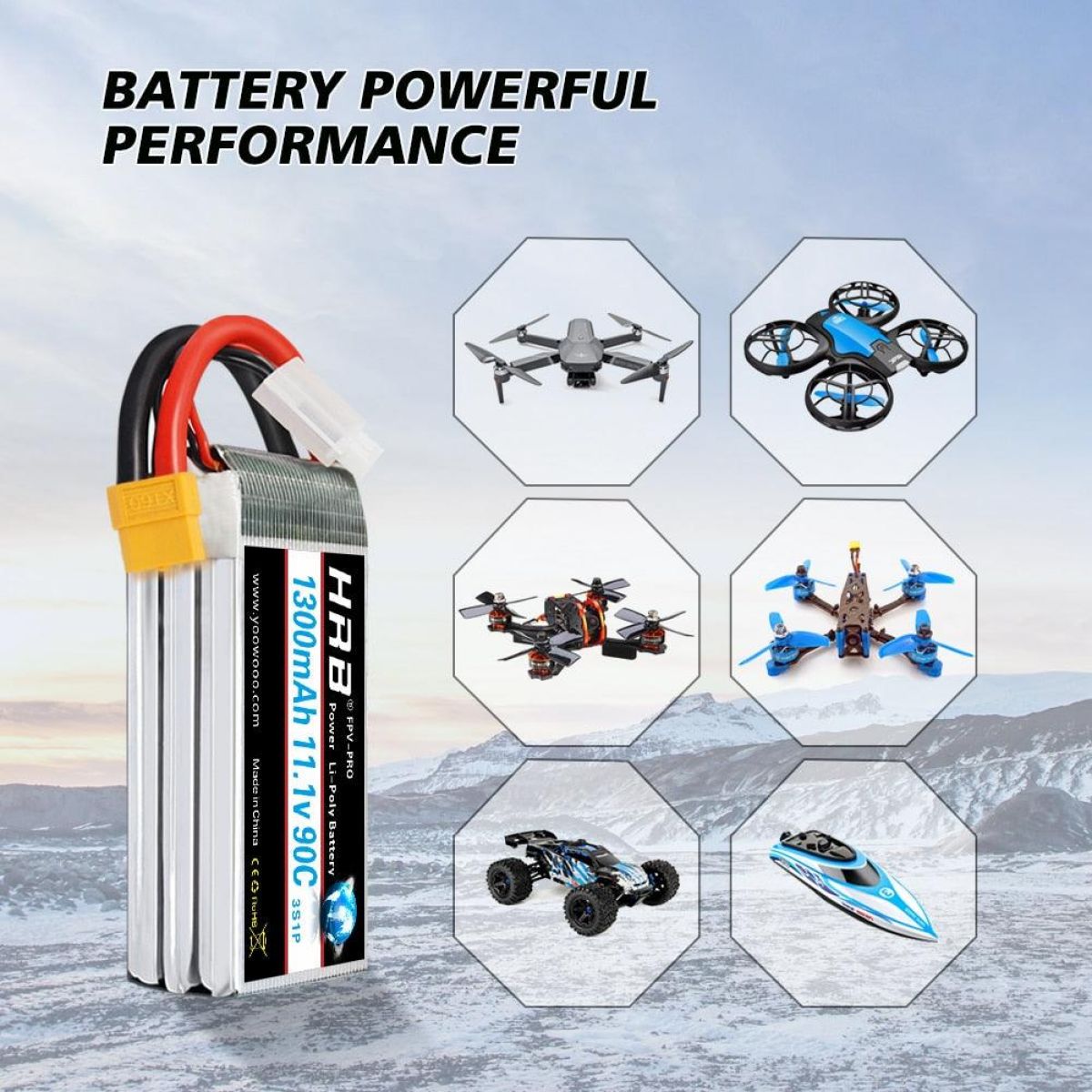 Аккумулятор HRB LiPo 2S-6S 1300-2600mAh 7.4-22.2В для дронов FPV и авиамоделей Аккумулятор HRB LiPo 2S-6S 1300-2600mAh 7.4-22.2В для дронов FPV и авиамоделей