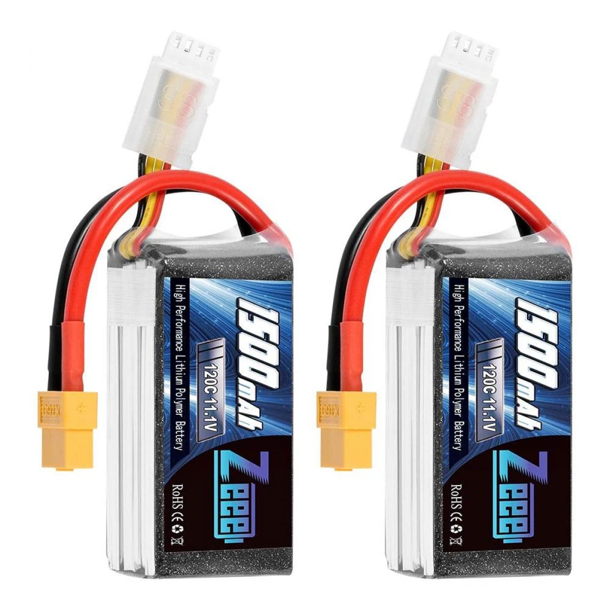2 шт. Zeee Lipo 11.1В 1500мАч 3S 120C Graphene аккумулятор для FPV дрона, XT60, мягкий корпус 2 шт. Zeee Lipo 11.1В 1500мАч 3S 120C Graphene аккумулятор для FPV дрона, XT60, мягкий корпус