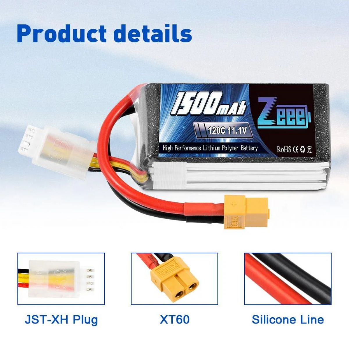 2 шт. Zeee Lipo 11.1В 1500мАч 3S 120C Graphene аккумулятор для FPV дрона, XT60, мягкий корпус 2 шт. Zeee Lipo 11.1В 1500мАч 3S 120C Graphene аккумулятор для FPV дрона, XT60, мягкий корпус