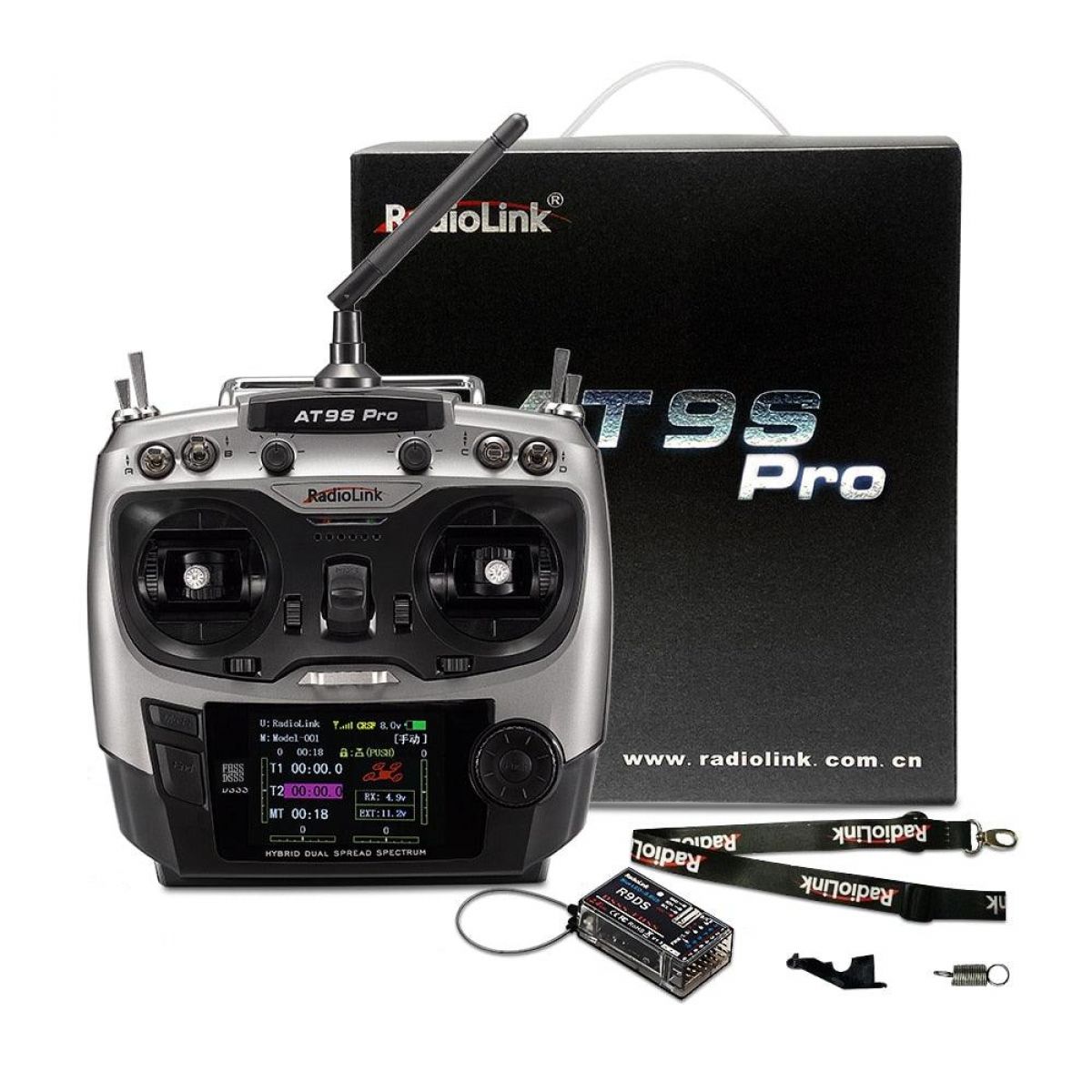 Радиопередатчик RadioLink AT9S PRO 2.4G 12CH с приемником R9DS и батареей 3S 2200mAh 8C для РУ моделей Радиопередатчик RadioLink AT9S PRO 2.4G 12CH с приемником R9DS и батареей 3S 2200mAh 8C для РУ моделей