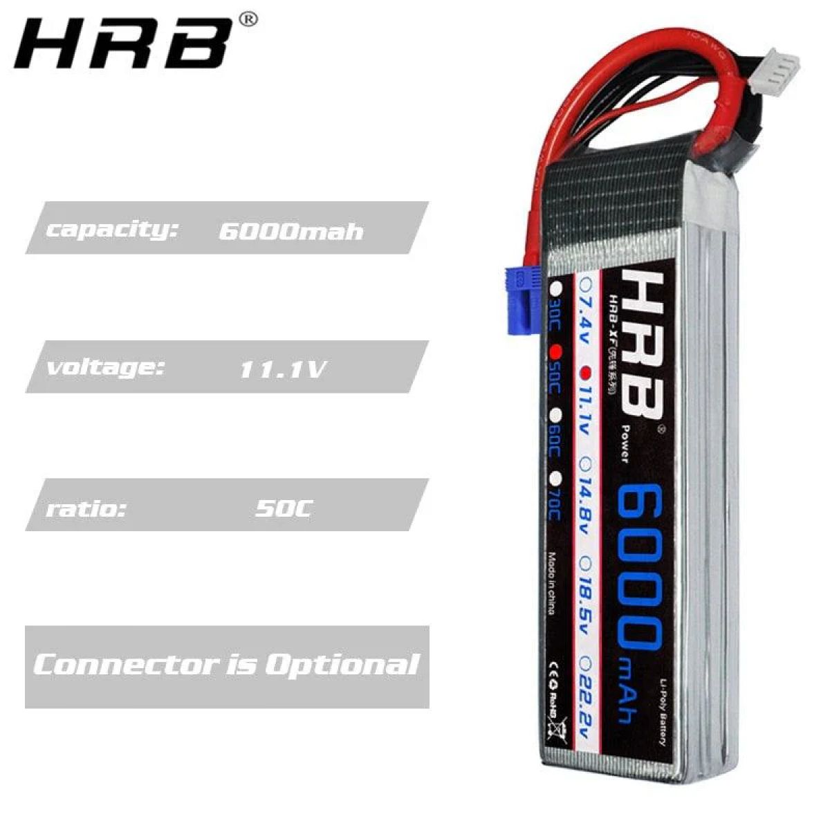 2 шт. аккумуляторов HRB Lipo 3S 6000мАч 11.1В 50C XT60 T Deans XT90 EC5 XT90-S для FPV, дронов, авто