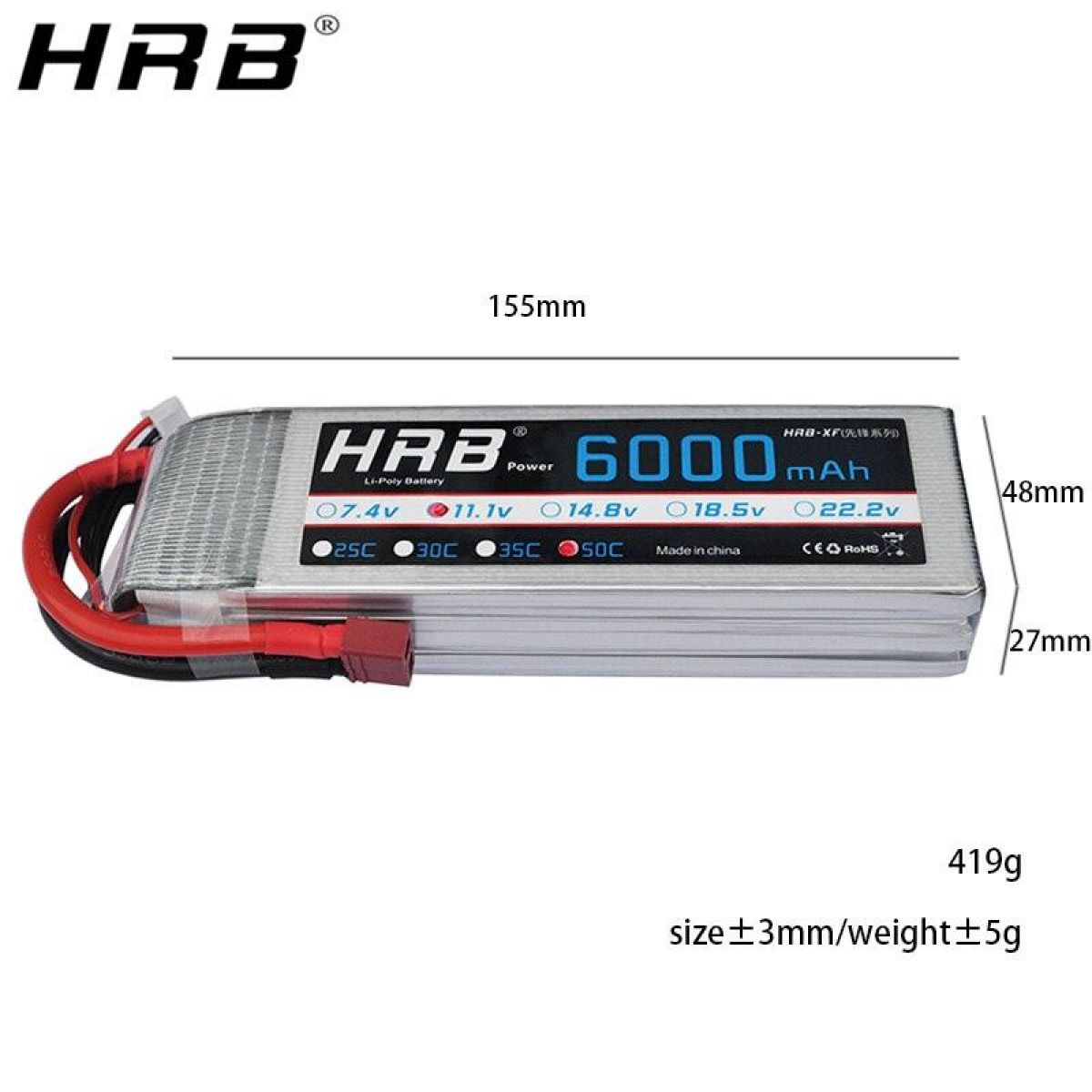 2 шт. аккумуляторов HRB Lipo 3S 6000мАч 11.1В 50C XT60 T Deans XT90 EC5 XT90-S для FPV, дронов, авто