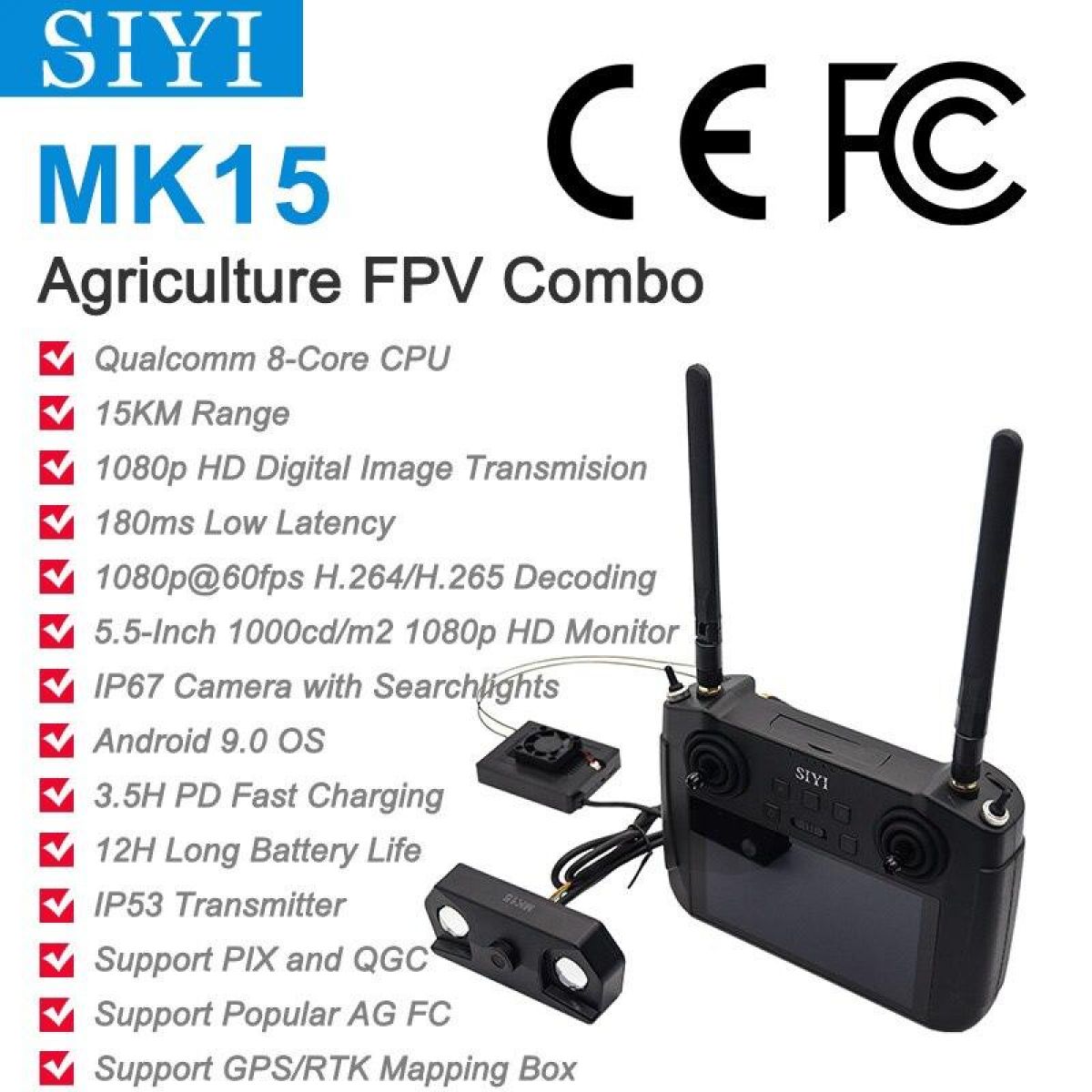 SIYI MK15 Mini HD умный ручной пульт 15KM 1080P низкая задержка радиосистема передатчик FPV агро SIYI MK15 Mini HD умный ручной пульт 15KM 1080P низкая задержка радиосистема передатчик FPV агро