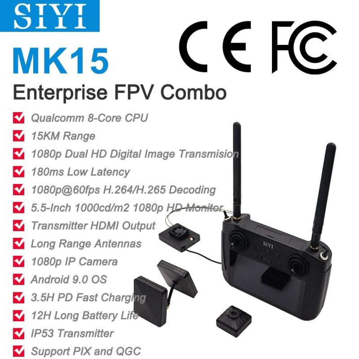 SIYI MK15 Mini HD умный ручной пульт 15KM 1080P низкая задержка радиосистема передатчик FPV агро SIYI MK15 Mini HD умный ручной пульт 15KM 1080P низкая задержка радиосистема передатчик FPV агро